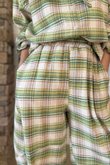 Agnes Plaid Brushed Cotton Barrel Pant Green